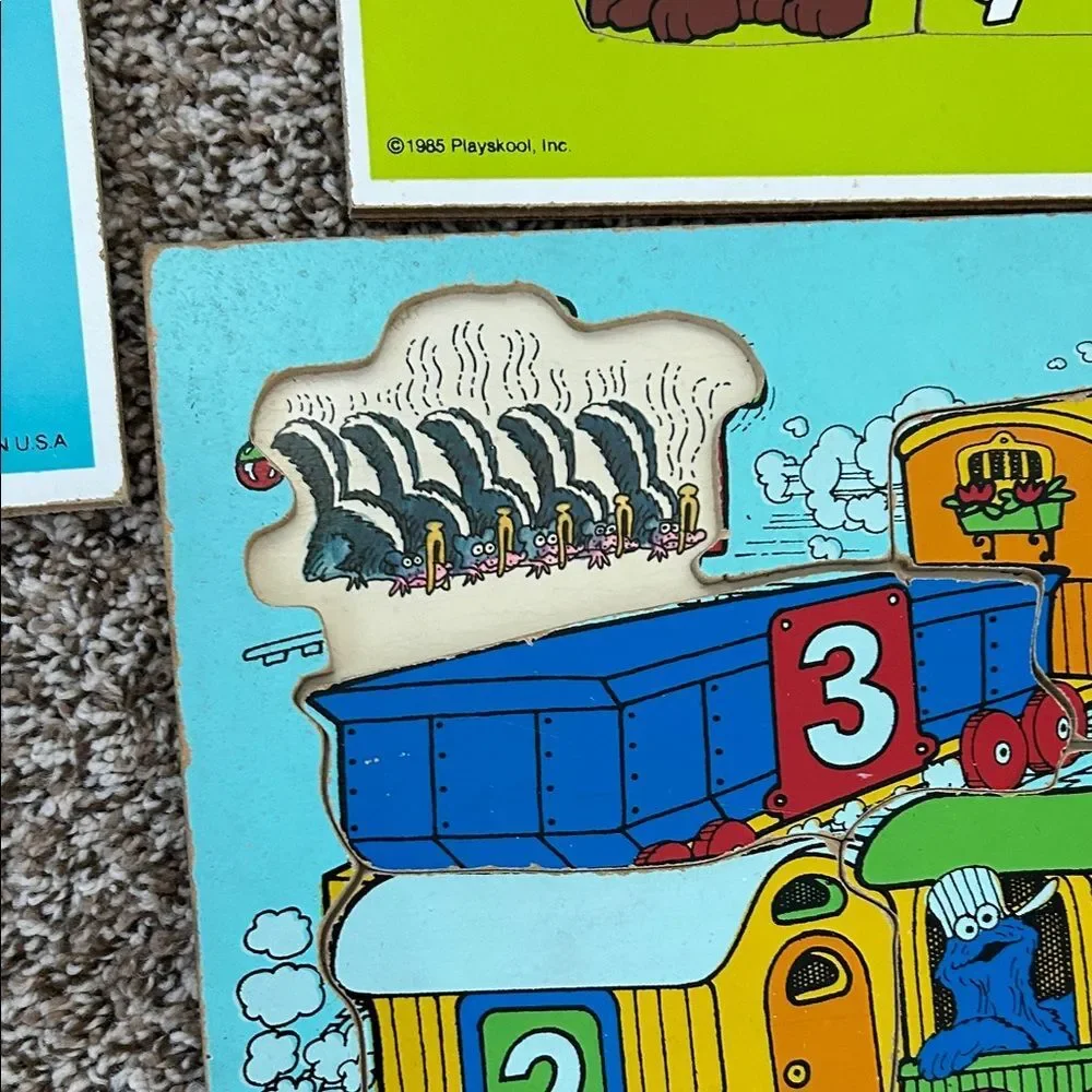 Playskool Vintage 70s 80 Puzzle Set of 3 - Colorful Farm, Train & Safari Puzzles